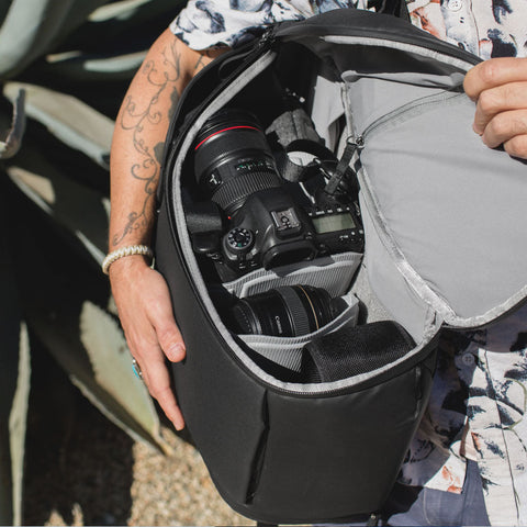 Getting the camera from the side zip access of Everyday Backpack